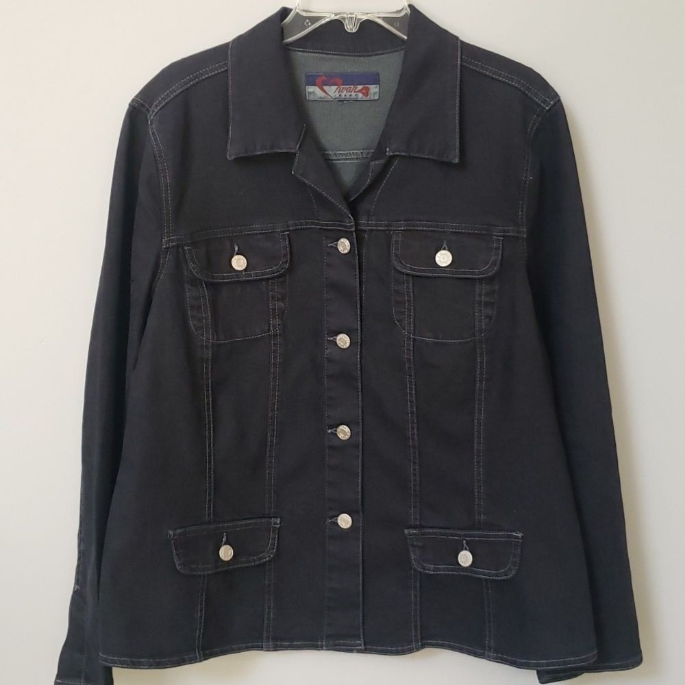 SWAK Jeans Denim Jacket Womens Plus 3X Black Stretch Boho Hippie Fall Vibes